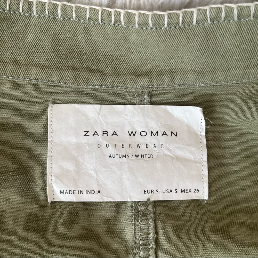 {Zara Woman} Tassel Coin Fringe Trim Short Parka Utility Jacket in Green - Small - Picture 6 of 12